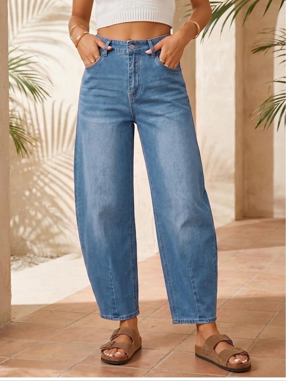 High-Waist Blue Barrel Leg Jeans
